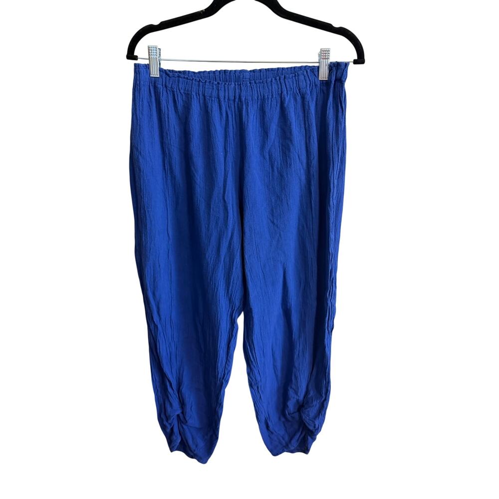 Oh My Gauze ! 100% Cotton Blue Pants Joggers Sz 2/ US L-XL Twist Ankle Nice
